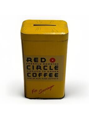 Vintage A&P Red Circle Advertising Coffee Tin Coin Bank Savings Promo Tin 1950s